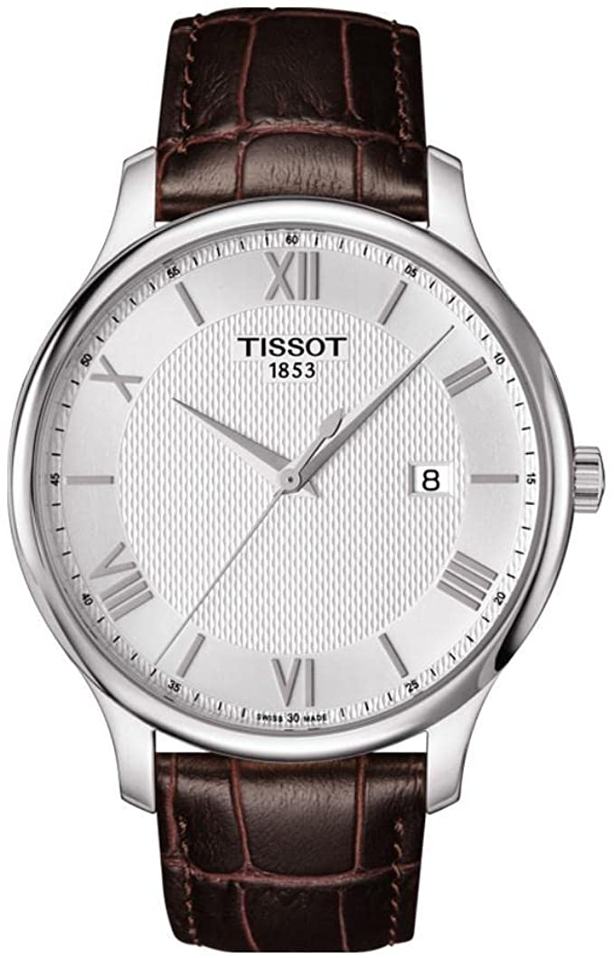 Tissot Tradition Silver Textured Dial Leather Strap Swiss Watch T063.610.16.038.00