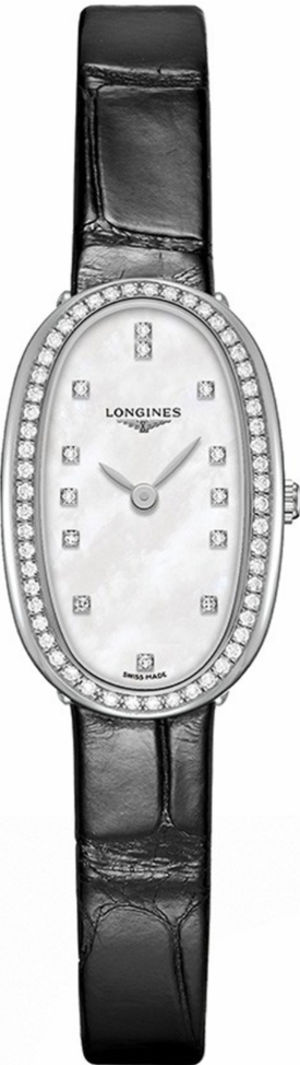 Longines Symphonette 19 mm, 69 Diamonds, Mother of Pearl Dial, Black Alligator Strap