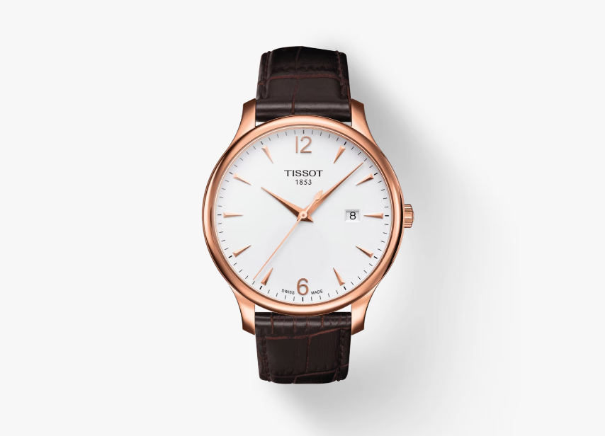 Tissot Tradition Rose Gold Case Silver Dial Leather Strap Swiss Watch T063.610.36.037.007.00