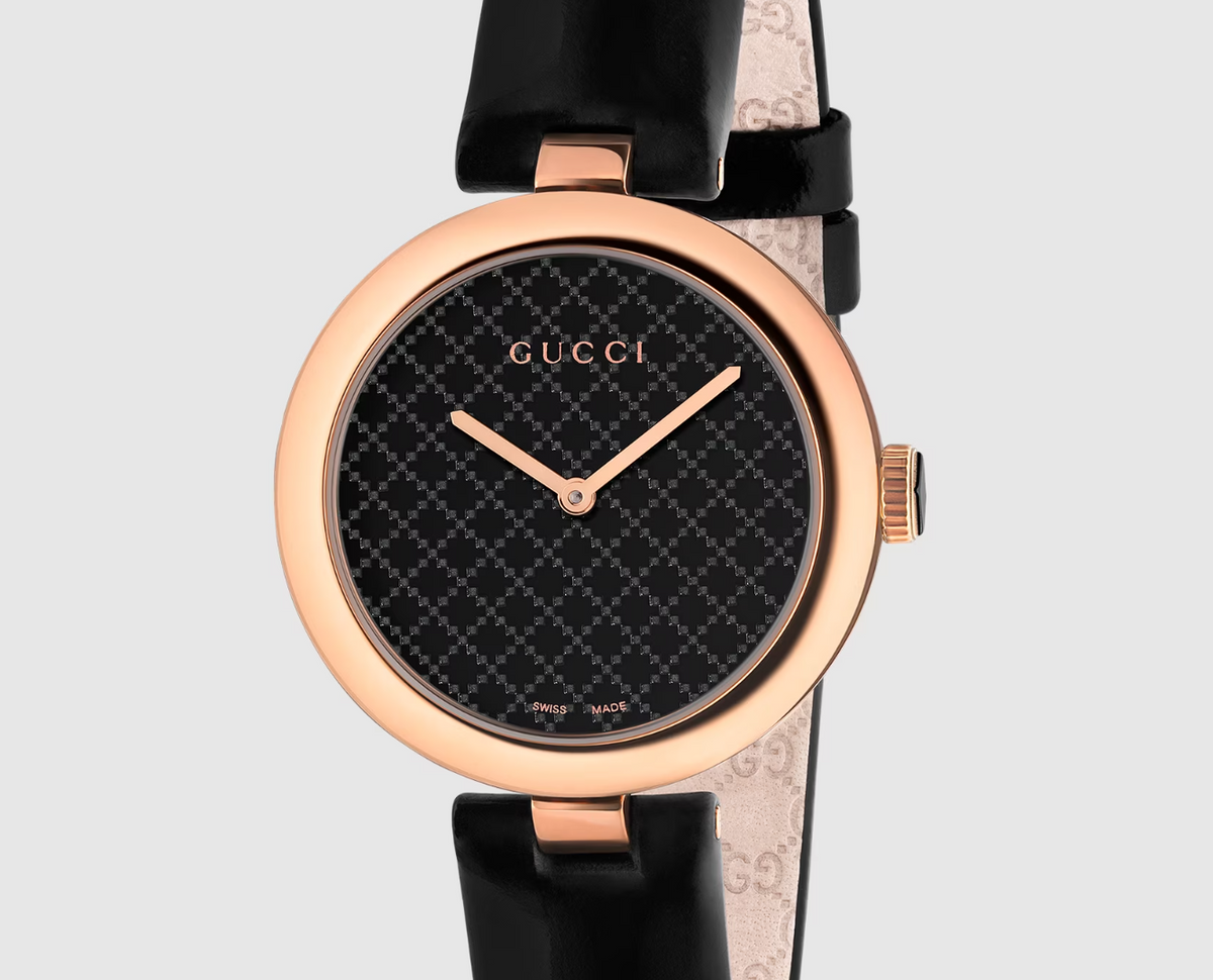 Gucci Diamantissima Black & Rose Gold Womens Swiss Watch 27 mm YA141501