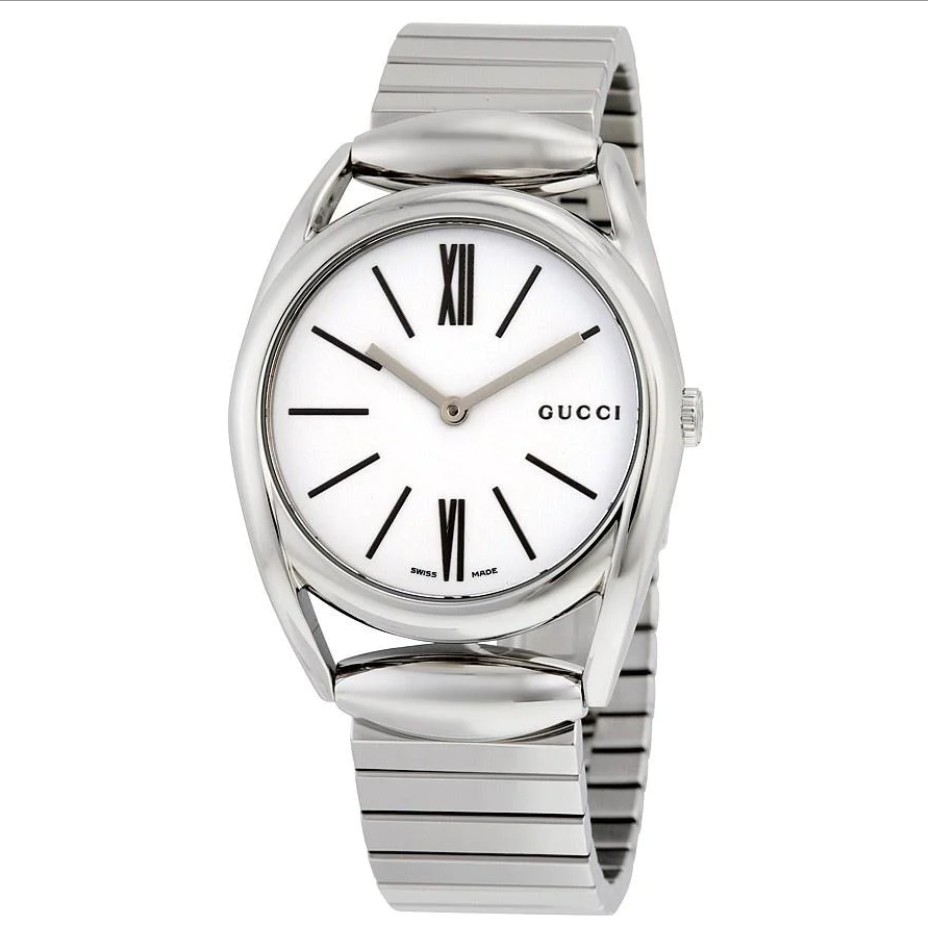 Gucci Horsebit White Dial Stainless Steel Bracelet Womens Swiss Watch YA140405