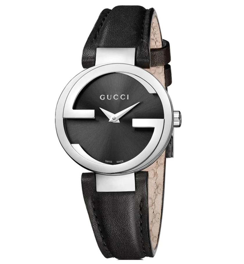 Gucci Interlocking-G Black Dial Leather Strap Women's Swiss Watch YA133501