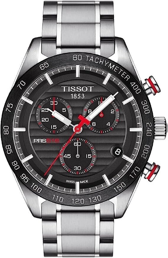 Tissot PRS 516 Chronograph Black Dial Red Steel Racing Swiss Watch