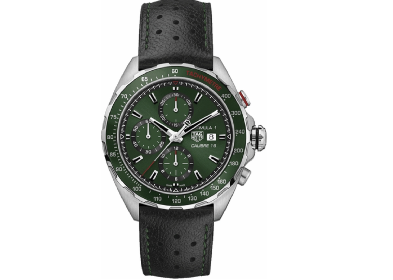 Tag Heuer Formula 1 Calibre 16 Automatic Chronograph Green Dial Black Leather Strap Watch For Men CAZ2016.FC6473